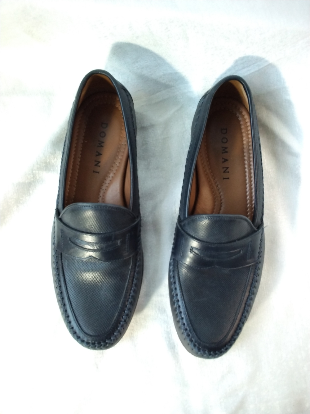 Domani Navy Leather Penny Loafers